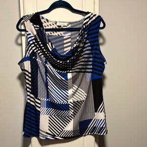 Chaus Women's Geometric Blue and Black Top
